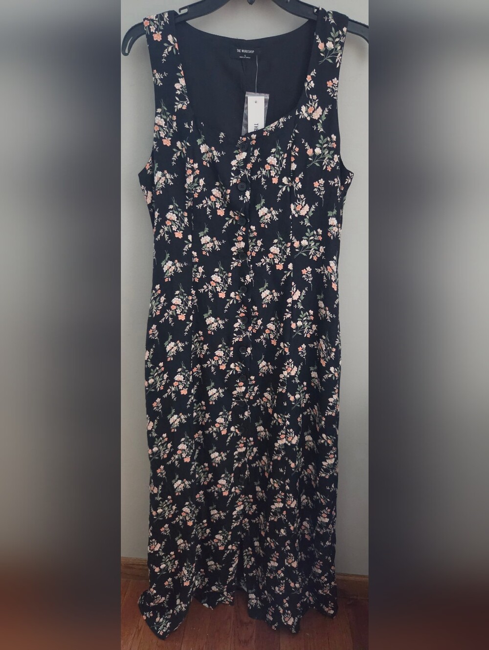 The Workshop Women's Large-NWT Black Floral Button Down Sleeveless 90s Y2K Dress